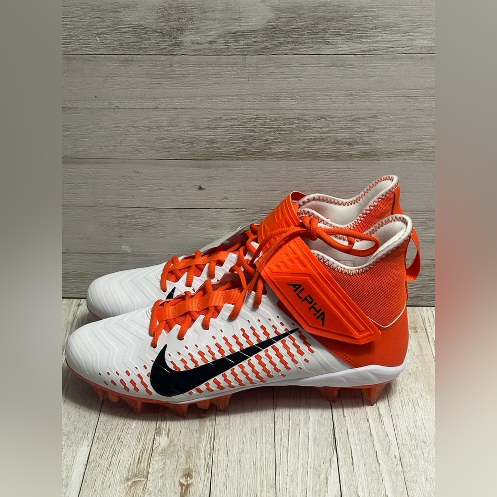 Nike Mens Alpha Menace Pro 2 Mid Football Cleats-White/Orange size 11.5